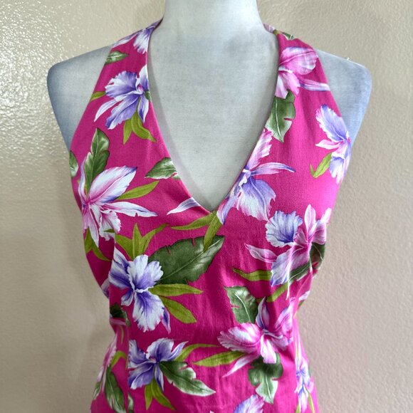 Jones NY Vtg 2000s Pink Floral Halter Summer Dress - Picture 2 of 5